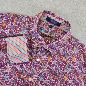 Alan Flusser Mens L Purple Paisley Flip Cuff Button Long Sleeve Shirt **FLAWED**